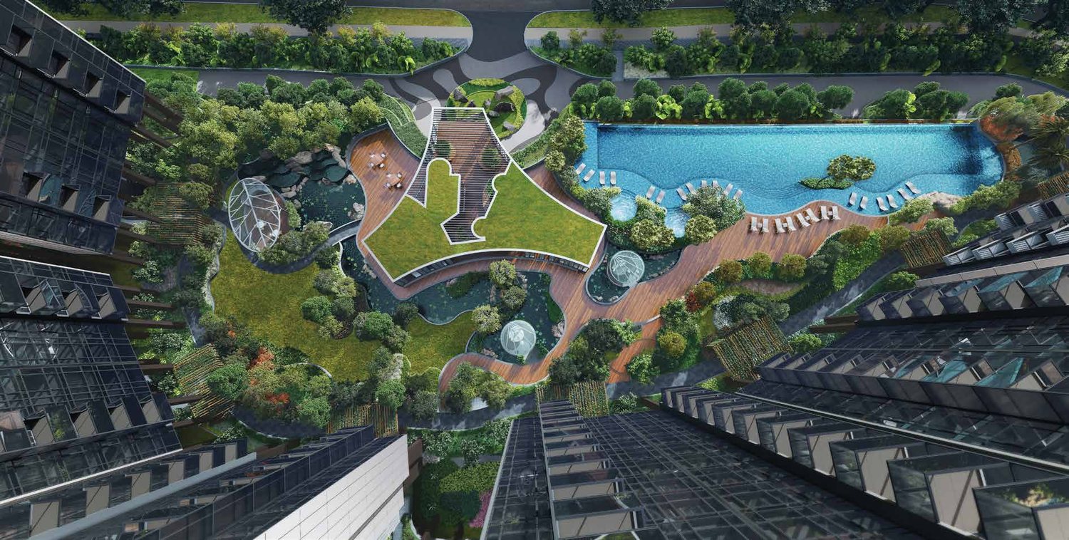 Aerial view of the garden at Hyll on Holland