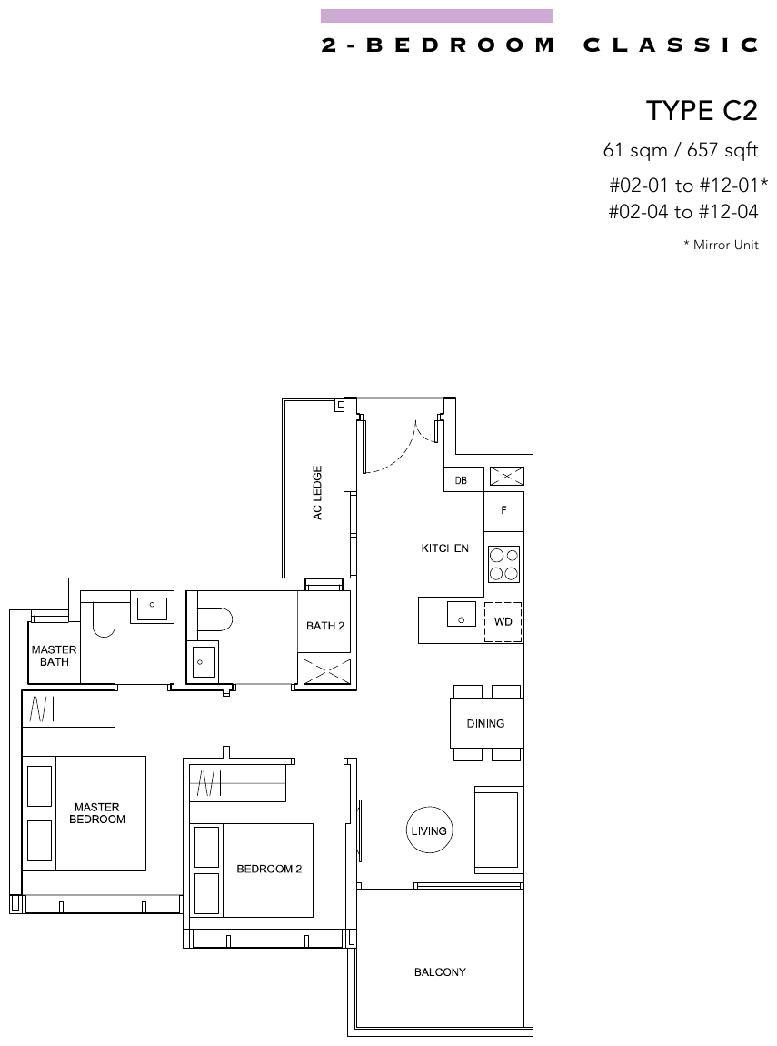 2-Bedroom Classic · Type C2 · 657 sqft