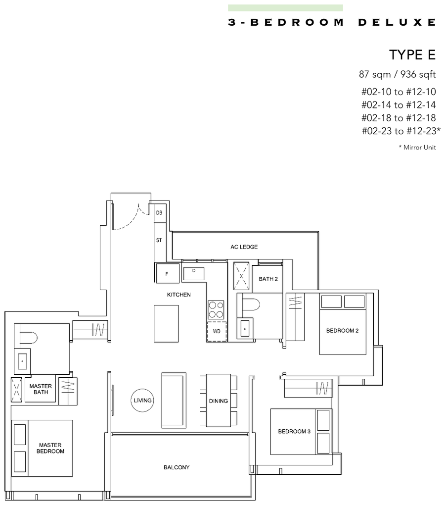 3-Bedroom Deluxe · Type E · 936 sqft